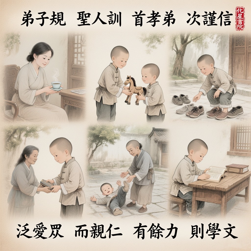 弟子規　聖人訓　首孝弟　次謹信
汎愛眾　而親仁　有餘力　則學文
