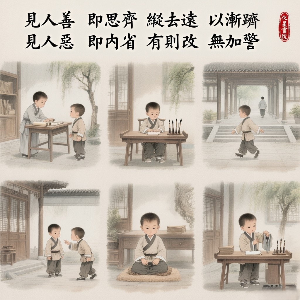 見人善　即思齊　縱去遠　以漸躋
見人惡　即內省　有則改　無加警