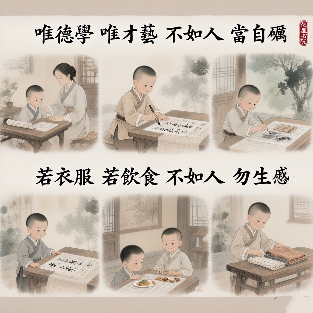 唯德學　唯才藝　不如人　當自礪
若衣服　若飲食　不如人　勿生慼
