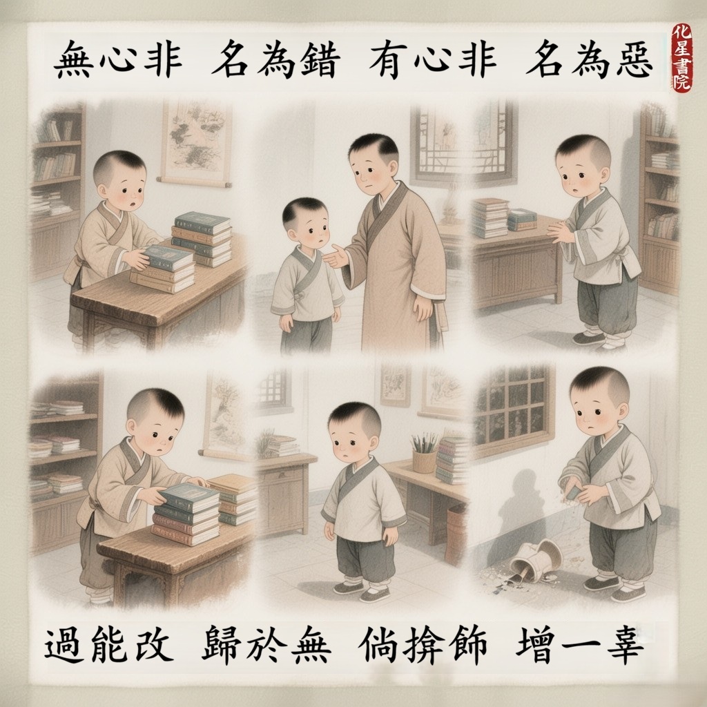 無心非　名為錯　有心非　名為惡
過能改　歸於無　倘揜飾　增一辜