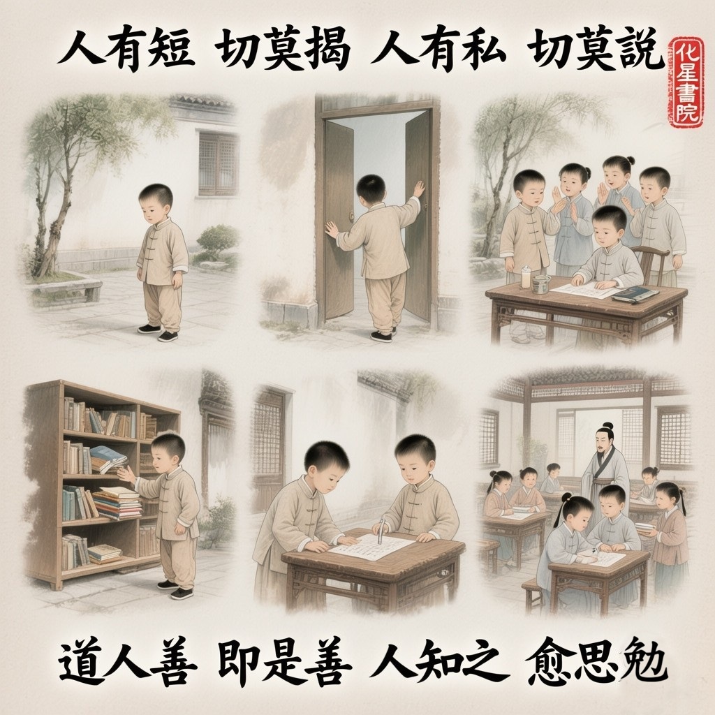 人有短　切莫揭　人有私　切莫說
道人善　即是善　人知之　愈思勉