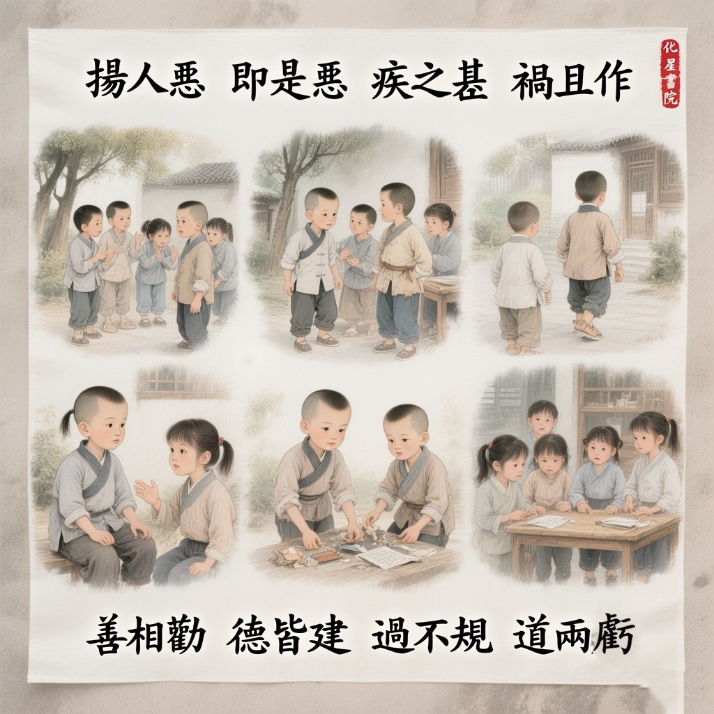 揚人惡　即是惡　疾之甚　禍且作
善相勸　德皆建　過不規　道兩虧