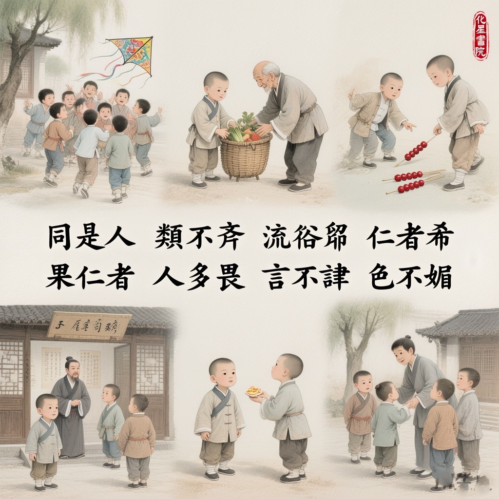 同是人　類不齊　流俗眾　仁者希 果仁者　人多畏　言不諱　色不媚